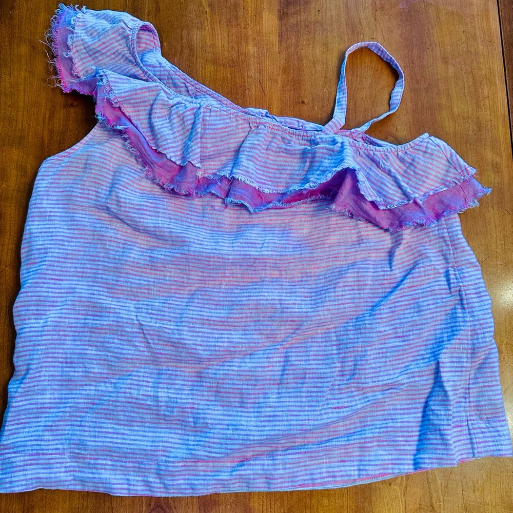 Striped One-Shoulder Ruffle Top - Picture 1 of 2